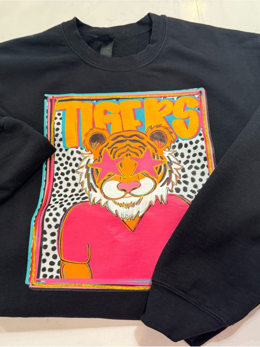 Women’s Black Sweatshirt with Neon Tiger Graphic
